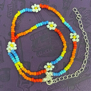 Handmade Rainbow Flower Daisy Seed Bead Choker Necklace